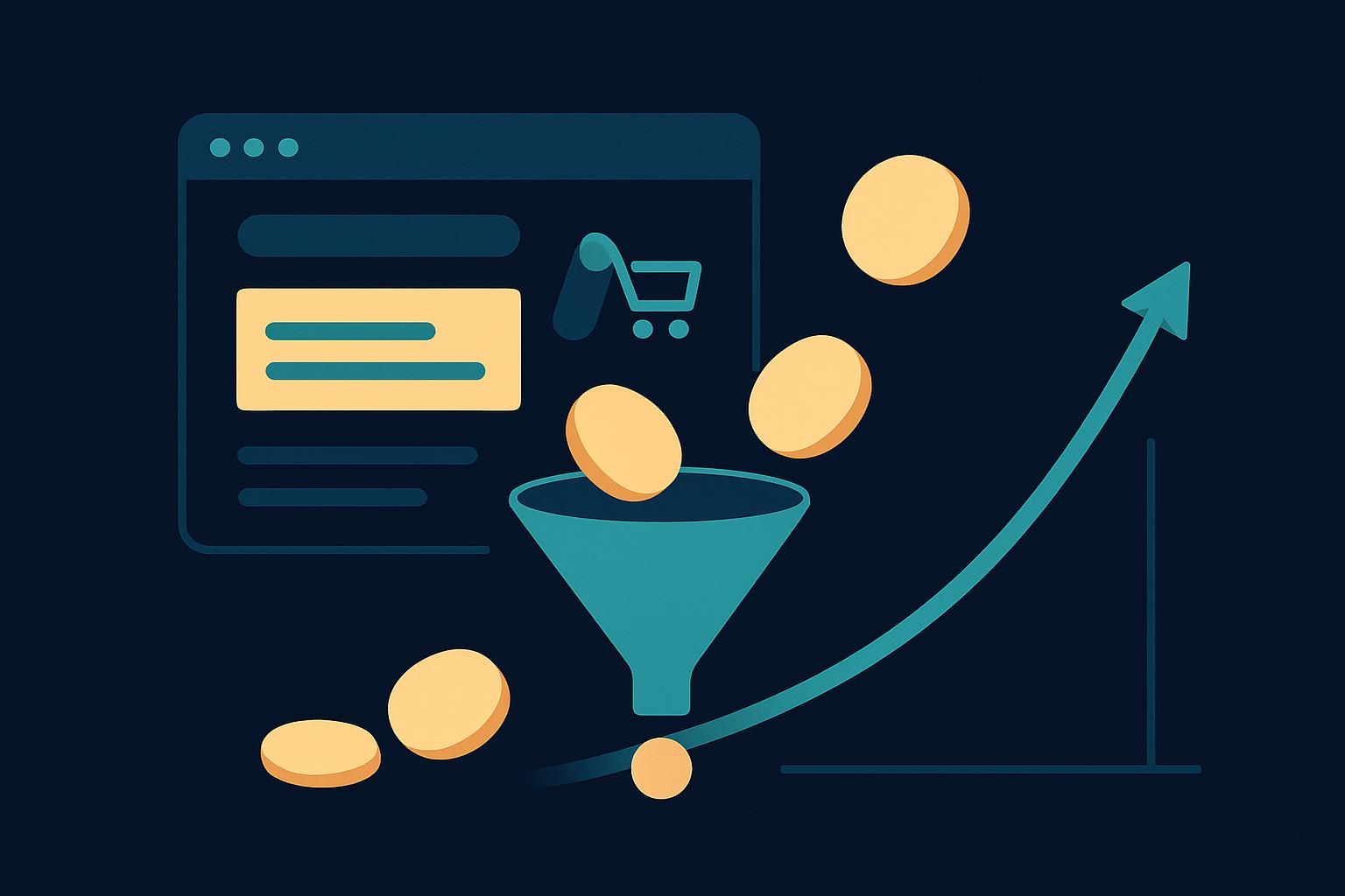 Illustration: Analyse eines Google-Ads-Kontos mit Diagrammen, Suchbegriffen und einem Filter für Budget